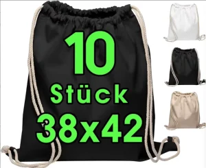 10 PCs Cotton Shopping Bag 38x42cm Gym & Painting Use OEKO TEX Certified Drawstring Closure Black Backpack
