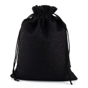 10X15Cm Christmas Party Coffee Box Storage Packaging Black Drawstring Black Jute Burlap Bag