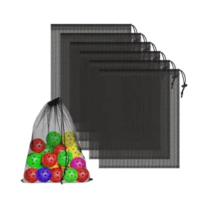 14×17 Inch Black Drawstring Mesh Bag Multipurpose Storage for Gym Balls Beach Laundry Durable Polyester