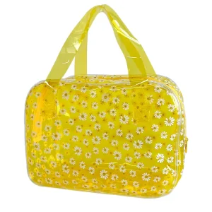 2 Pcs Durable Waterproof PVC Versatile Zipper Jelly Daisy Tote Bag Travel Cosmetics Pouch with Handle Makeup Bag