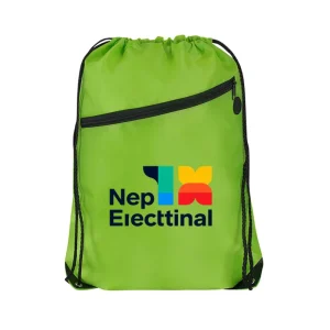 210D Polyester Drawstring Bag With Zippered Front Pocket Custom
