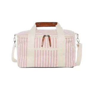 24L Insulated Beach Cooler Bag 12H Cooling Picnic Tote with Leak Proof PEVA Liner Reusable Travel Food Bag with Pouch Stripes