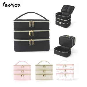 3 Layer Large Capacity Makeup Bag High Beauty Handheld Toiletry Bag Portable Travel Cosmetic Storage Bag