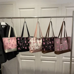 3 Pcs Set Cherry Print Tote Bag for Women Large Capacity Shoulder Handbag with Small Pouch
