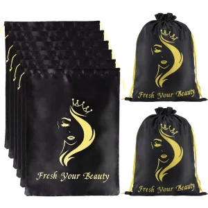 30*40cm Soft Silk Satin Pouches with Drawstring for Hair Bundles Wigs Tools Storage for Home or Salon Use