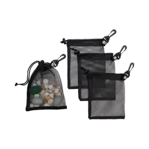 4 Pack Black 6 x 8 Inch Polyester Mesh Drawstring Gym Bag Clip Toggle Closure Portable for Outdoor Watersports
