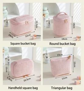 4 Pcs Pink Small Cosmetic Bag Washable Foldable Corduroy Makeup Pouch Storage Bag Grooming Bag for Women