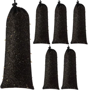 6 Pieces Durable Reusable Polyester Mesh Drawstring Sack Feeder Net Bag Washable Bird Lady Vintage Fashion Summer Black 10x20cm