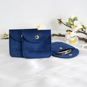 6.5×6.5 cm Elegant Dark Blue Velvet Snap Pouch with Gold Button Mini Cosmetic and Storage Bag