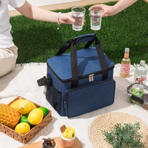 600D Polyester Large Capacity Zipper Closure Waterproof Classic Insulated Lunch Cooler Bag for Travel Outdoor Picnic
