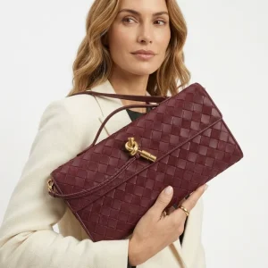 7203 G Premium Sustainable Genuine Leather Cowhide Cashmere Mix Woven Professional Handmade Woven Vintage Wallet East West Bag