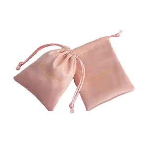 7x9cm Pink Soft Velvet Jewelry Pouch & Cosmetic Bag with Logo for Gift Packaging