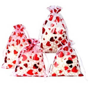 8*10cm 10*12cm Mesh Drawstring Heart Organza Bag