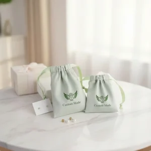 8x10cm Green Satin Silk Drawstring Pouch with Grosgrain Ribbon Wedding Favor Necklace Ring Gift Packaging Bag