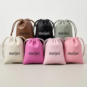 8x10cm PU Leather Jewelry Drawstring Pouch Custom Logo Portable Travel Storage Bag Dustproof Rectangle Shape