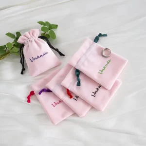 9x12cm Baby Pink Velvet Pouch with Grosgrain Ribbon Soft Velvet Jewelry Drawstring Pouch Suede Wedding Birthday Cosmetic