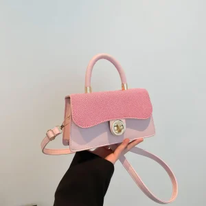 A Simple and Fashionable Lock Color blocking Korean Womans Stylish Crossbody Bag With a Small Square Should