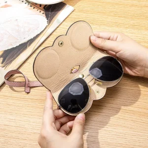 Air Cushion Shockproof Genuine Leather Sunglasses Pouch Portable Top Layer Cowhide Eyeglasses Protector Bag