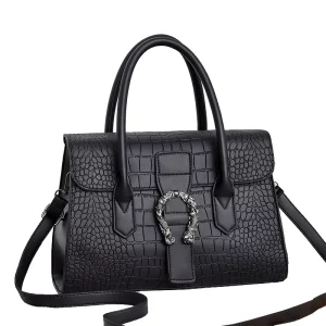 Alligator PU Leather Waterproof Hobo Woman Handbag Buckle Zip Button Shoulder Bag Two Straps Polyester