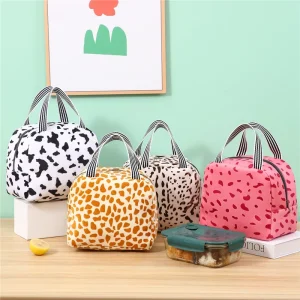 Animal Print Insulated Lunch Bag with Zipper Closure Portable Cold Insulation Modern Style for Travel Work School Picnic Use