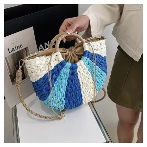 Artificial Summer Beach Straw Bag New Designer Retro Plain Weave Handwoven Women Handbags Water Hyacinth Bag