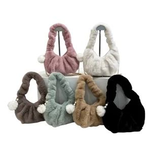 Autumn/Winter New Fuzzy PU Zip Two Straps French Style Western Crossbody Underarm Shoulder Bag Chain All Match Cloud