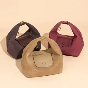 Autumn Winter New High End Waterproof PU Sude Hand Held Lunch Box Bag Versatile Casual Shoulder Crossbody Dumpling Underarm
