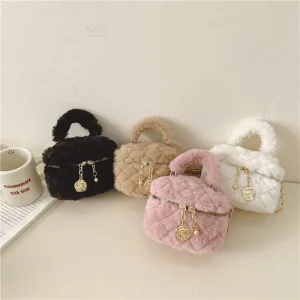 Autumn Winter New Rhombus Children’s Women’s Crossbody Bag Fashion Thread Small Square Chain Zipper Two Straps Polyester
