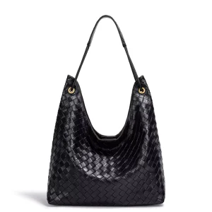 Autumn Winter PU Woven Large Capacity Magnetic Closure Shoulder Bag Women’s Handbag