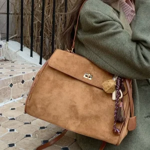 Autumn Winter Retro Frosted Women’s New All Match Single Shoulder Crossbody Suede Handheld Bag PVC Polyester
