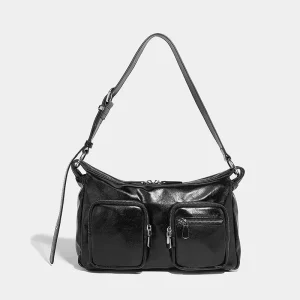 Bag Factory China Custom Logo Women Handbag with Front Zipper Pocket Large Capacity Soft PU Leather Ladies Handbag