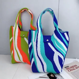 Beach Shoulder Tote Bag Polyester Women’s Holiday Style Woven Portable Vegetable Basket Bag