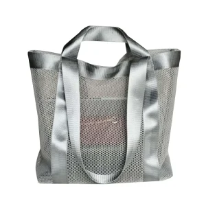 Beautiful Silver Nylon Webbing Fashionable Strong Durable Casual School Travel Beach Swimming Mesh Shoulder Bags