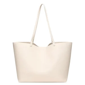 Beige Textured PU Eco Friendly Soft Tote Bag Minimalist Design Open Closure Lightweight Portable Urban Essentials