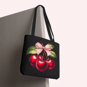 Black Bow Print Quilted Canvas Tote Bag Stylish Casual Handbag for Daily Use