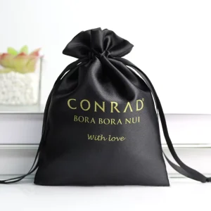 Black Fabric Satin Dust Bag Custom Size Drawstring Pouch for Cosmetics Jewelry Wedding Favors Handbag Storage