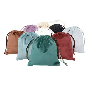 Black Velvet Drawstring Jewelry Storage Bag with Embroidered Logo for Bracelets Model WX012 Multi Size