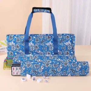 Blue Bottom Cashew Mahjong Poker Storage Bag Polyester Portable Folding Large Capacity Cosmetic Travel Clutch Yoga Both Men