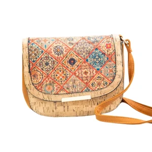 Bohemian Print Mini Saddle Bag for Women Cork & PU Crossbody with Tribal Design Custom Logo