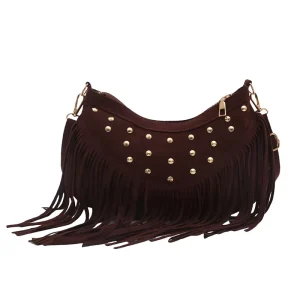 Bohemian Style Candy Foldable Single Handle Carving Crossbody Bag Clutch Portable Tassel Stone Decorated Luxury Saddle Shape