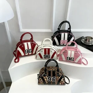 Boston Bag for Women PU Leather Lady Handbag Zip Closure Shoulder Bag Leopard Print Daily Use Crossbody Bag