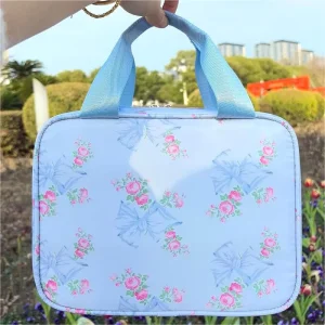 Bow Print Nylon Travel Work School Picnic Insulated Lunch Tote Bag Thermal Cooler Floral Lunch Food Bag for Kids