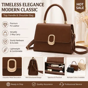 Brown Vintage PU Gold Buckle Handbags Women Big Space Sac a Main Femme Womens Shoulder Bags Sunday Best