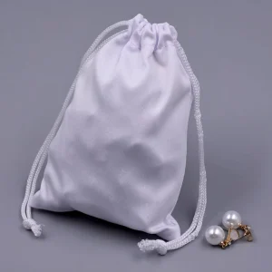 Bulk 10*15cm Custom White Polyester Jewelry Drawstring Gift Pouch Soft Custom Drawstring Bag for Necklace