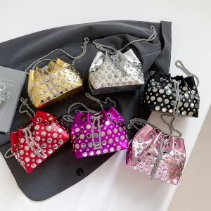 Candy Color Fashion Chain Crossbody Small Cute Ladies Purse Trendy Rivet String Mini Women Shoulder Bag for Young Girl