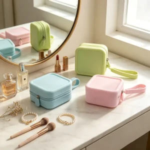 Candy Color Silicone Makeup Bag Waterproof Square Cosmetic Pouch Zipper Travel Toiletry Storage Organizer for Women