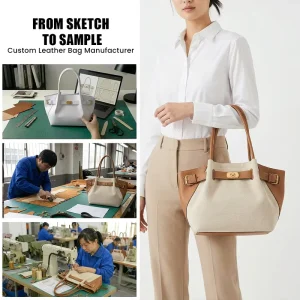 Canvas Leather Tote Shoulder Bag Women Structured Shoulder Handbag Large Capacity Mixed Material Bucket Shopper Elegant Design