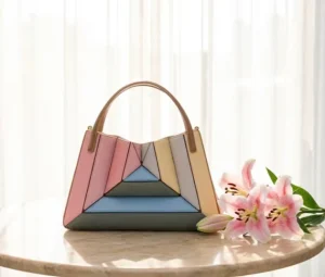 Cappuccino Genuine Leather Handbags Custom Multi Color Splice Mini Bucket Bag Ladies Tote Bag with Handle Portable