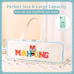 Cartoon Embroidered Mahjong Tile Carry Bag 20.47″*7.09″ Large Capacity Canvas Zipper MAHJONG American Mahjong Storage Bag