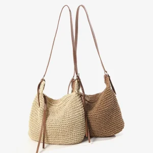 Casual Crossbody Solid Color European American Retro Summer Straw Bag Single Zipper Versatile Shoulder Woven Vacation Beach